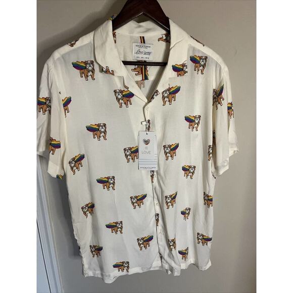 Denim & Flower Ricky Singh Short Sleeve Love Wins Bulldog Rainbow Flag Large - Picture 1 of 6